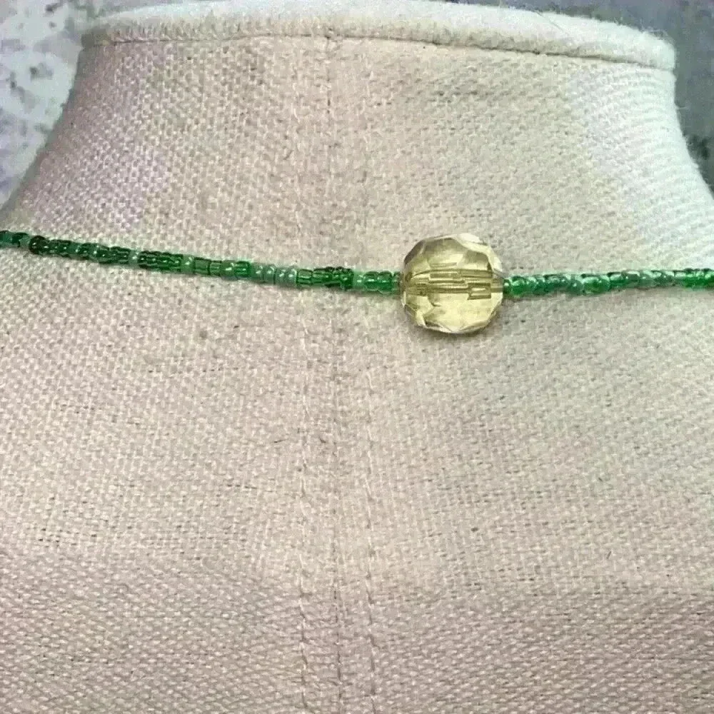 Vintage Green Seed Bead and Clear Faceted Crystals